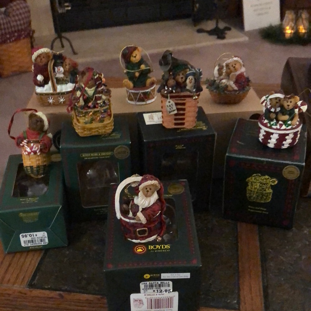 Boyds Bears Longaberger Christmas Ornaments-lot of 8